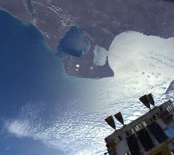 HTV on ISS backdrop East coast of Argentina